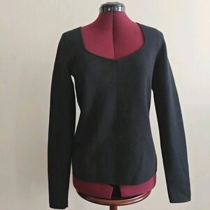 Ann Taylor Women's Sweater Black Sweetheart Neckline Fuzzy Pull‎ Over Medium NEW